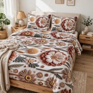 Luxury Embossed-Style 3D Floral King Size Bedsheet